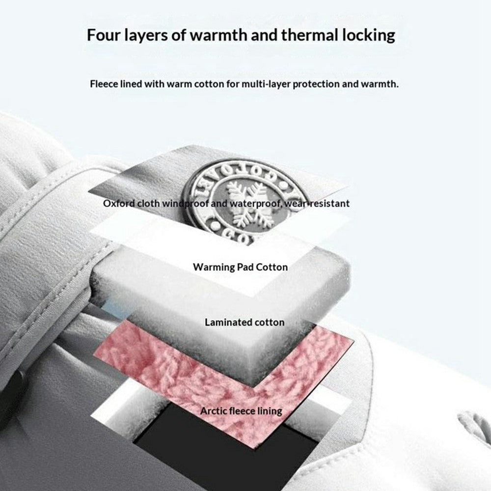 1 Pair Unisex Winter Touchscreen Zipper Gloves Waterproof Fleece Liner Anti-slip PU Palm Mittens for Outdoor Sports