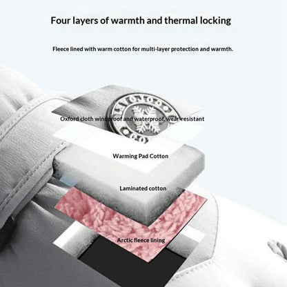 1 Pair Unisex Winter Touchscreen Zipper Gloves Waterproof Fleece Liner Anti-slip PU Palm Mittens for Outdoor Sports