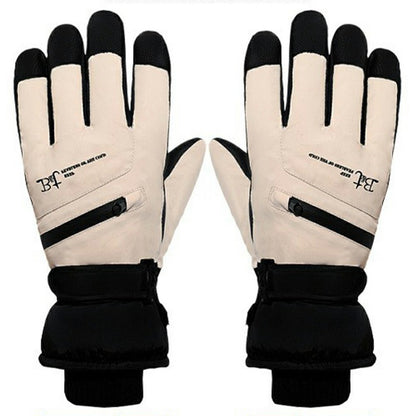 1 Pair Unisex Winter Touchscreen Zipper Gloves Waterproof Fleece Liner Anti-slip PU Palm Mittens for Outdoor Sports