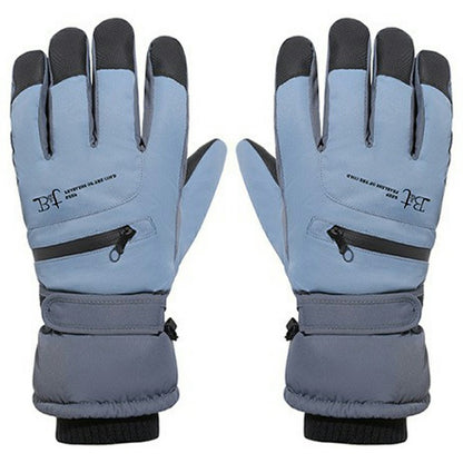 1 Pair Unisex Winter Touchscreen Zipper Gloves Waterproof Fleece Liner Anti-slip PU Palm Mittens for Outdoor Sports