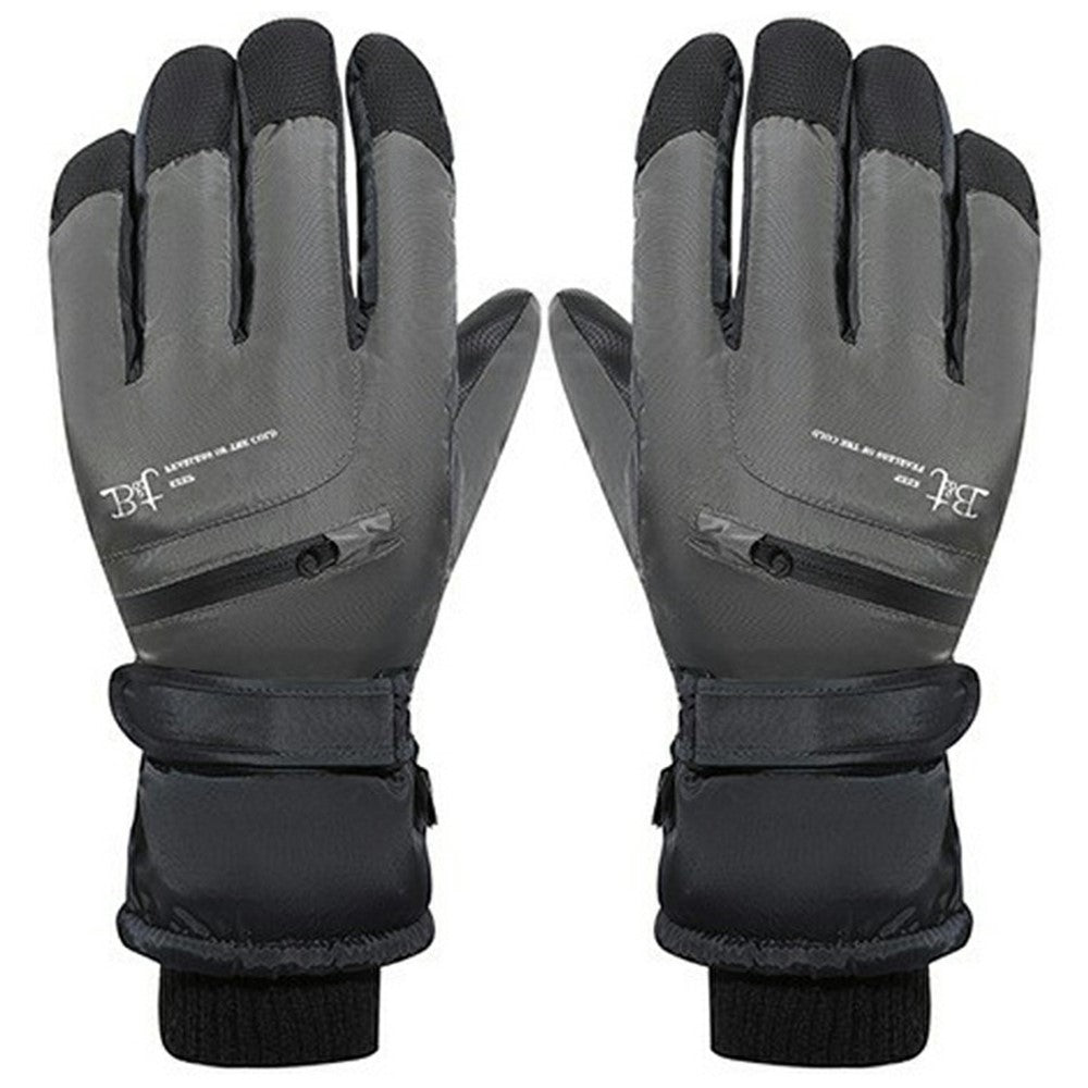 1 Pair Unisex Winter Touchscreen Zipper Gloves Waterproof Fleece Liner Anti-slip PU Palm Mittens for Outdoor Sports