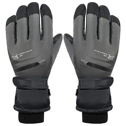 1 Pair Unisex Winter Touchscreen Zipper Gloves Waterproof Fleece Liner Anti-slip PU Palm Mittens for Outdoor Sports