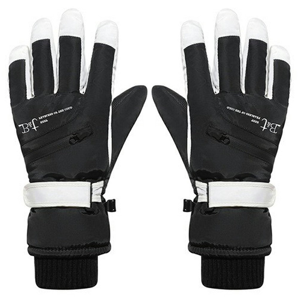 1 Pair Unisex Winter Touchscreen Zipper Gloves Waterproof Fleece Liner Anti-slip PU Palm Mittens for Outdoor Sports