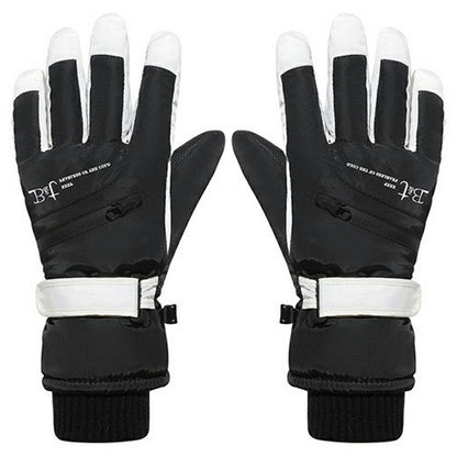 1 Pair Unisex Winter Touchscreen Zipper Gloves Waterproof Fleece Liner Anti-slip PU Palm Mittens for Outdoor Sports