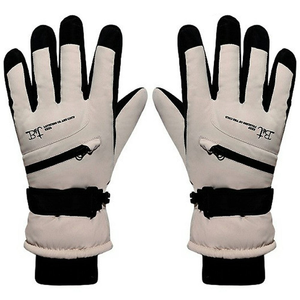 1 Pair Unisex Winter Touchscreen Zipper Gloves Waterproof Fleece Liner Anti-slip PU Palm Mittens for Outdoor Sports