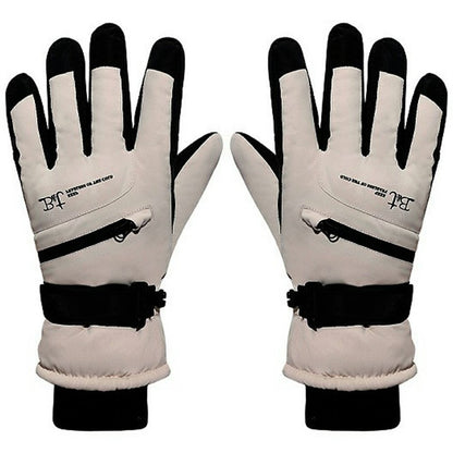 1 Pair Unisex Winter Touchscreen Zipper Gloves Waterproof Fleece Liner Anti-slip PU Palm Mittens for Outdoor Sports