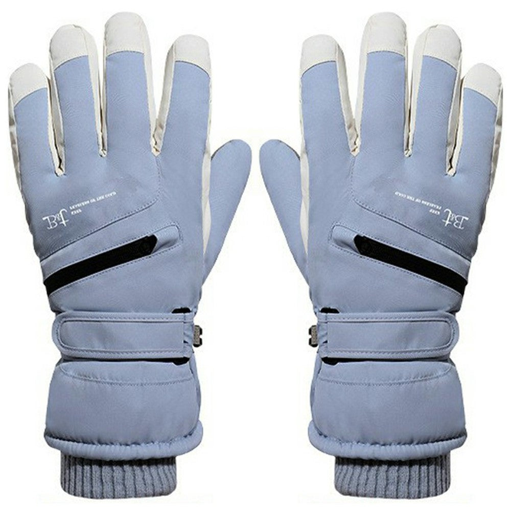 1 Pair Unisex Winter Touchscreen Zipper Gloves Waterproof Fleece Liner Anti-slip PU Palm Mittens for Outdoor Sports