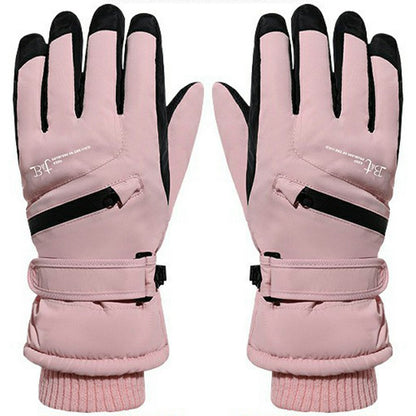 1 Pair Unisex Winter Touchscreen Zipper Gloves Waterproof Fleece Liner Anti-slip PU Palm Mittens for Outdoor Sports