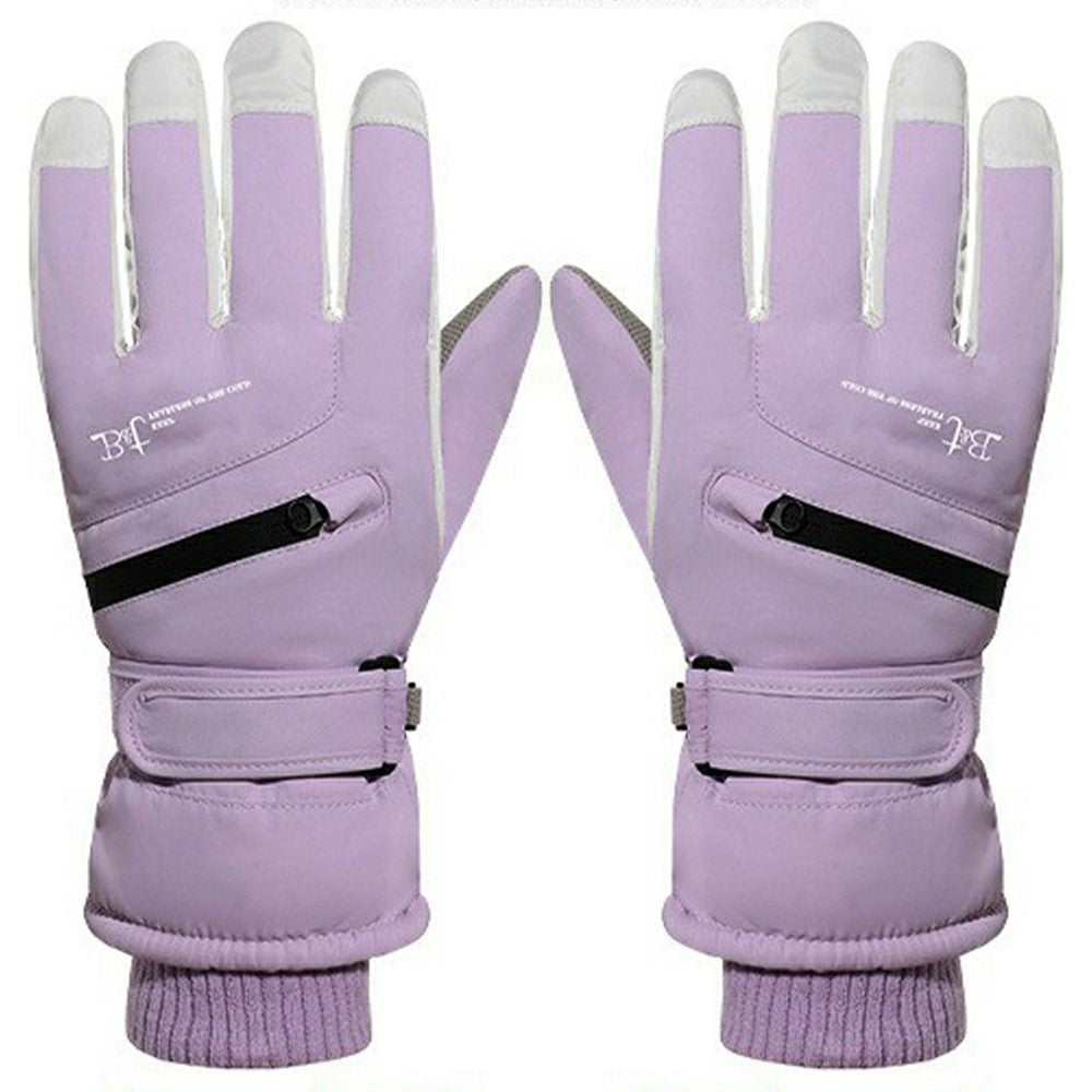 1 Pair Unisex Winter Touchscreen Zipper Gloves Waterproof Fleece Liner Anti-slip PU Palm Mittens for Outdoor Sports