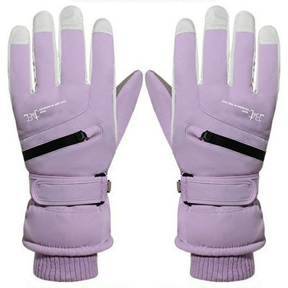 1 Pair Unisex Winter Touchscreen Zipper Gloves Waterproof Fleece Liner Anti-slip PU Palm Mittens for Outdoor Sports