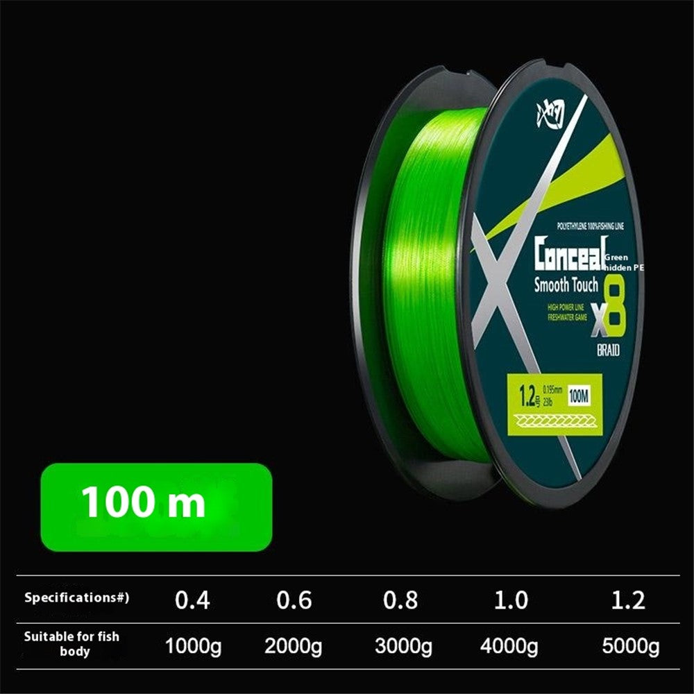 100m Length 8 Strands Braided Fishing Line Green Super Strong PE Smooth Touch Fishing Line