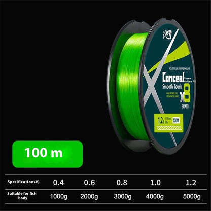 100m Length 8 Strands Braided Fishing Line Green Super Strong PE Smooth Touch Fishing Line