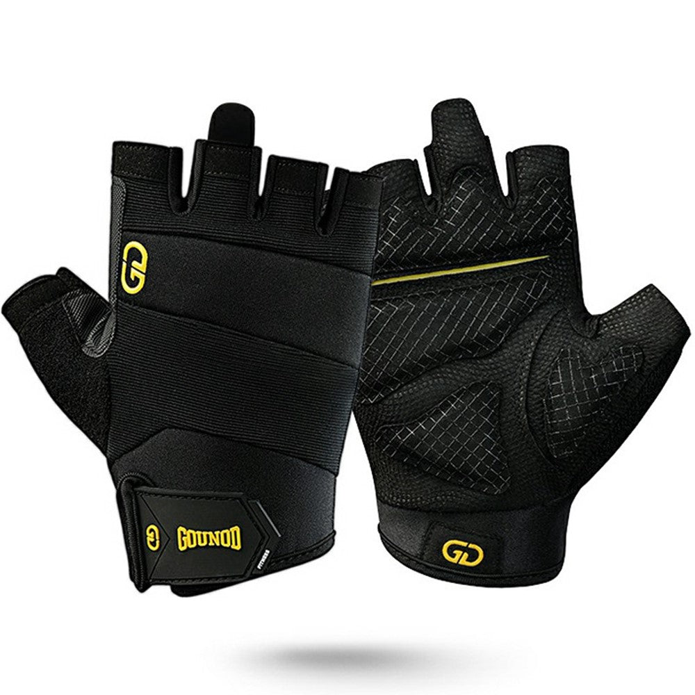 GOUNOD GL058 Non Slip Thickened Palm Protection Half Finger Gloves for Weightlifting Gym Fitness , Black / Size S