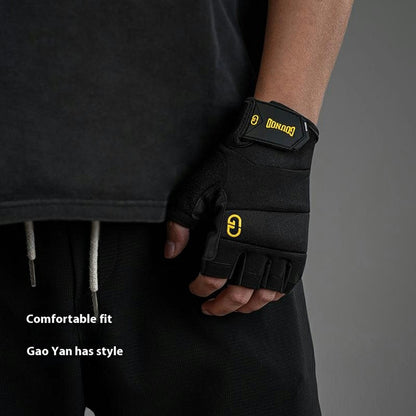 GOUNOD GL058 Non Slip Thickened Palm Protection Half Finger Gloves for Weightlifting Gym Fitness , Black / Size S