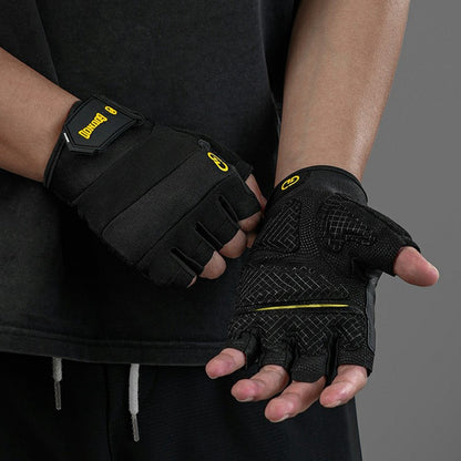 GOUNOD GL058 Non Slip Thickened Palm Protection Half Finger Gloves for Weightlifting Gym Fitness , Black / Size L