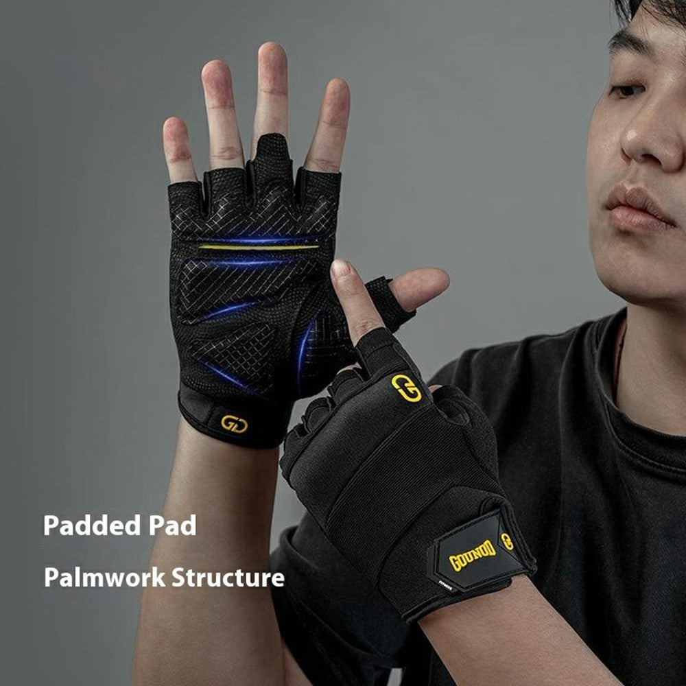 GOUNOD GL058 Non Slip Thickened Palm Protection Half Finger Gloves for Weightlifting Gym Fitness , Black / Size XL
