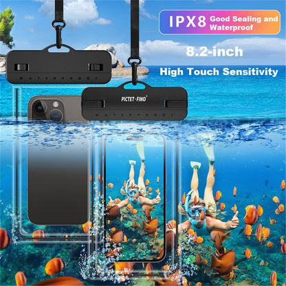 PICTET.FINO RH12 Large IPX8 Waterproof Phone Pouch for Under 8.2-inches Mobile Phone Dry Bag with Strap