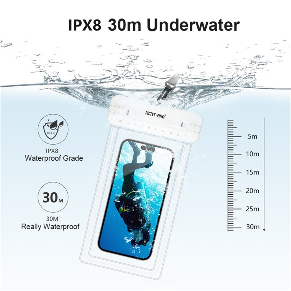 PICTET.FINO RH12 Large IPX8 Waterproof Phone Pouch for Under 8.2-inches Mobile Phone Dry Bag with Strap