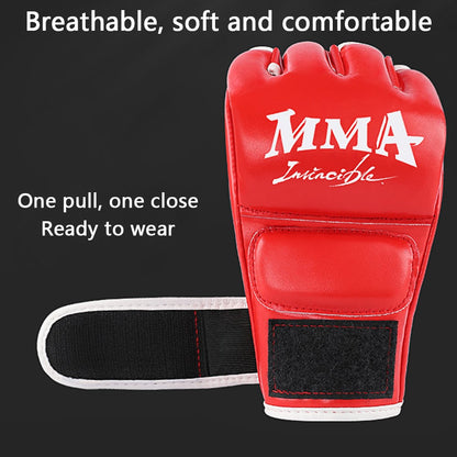 AIBEIJIAN Half Finger Boxing Gloves PU Leather MMA Fighting Kickboxing Gloves for Muay Thai Training Workout