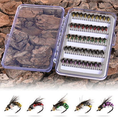 LEO 28254 50Pcs Fly Fishing Lures Kit Artificial Bait for Bass Trout Salmon Fishing Accessories