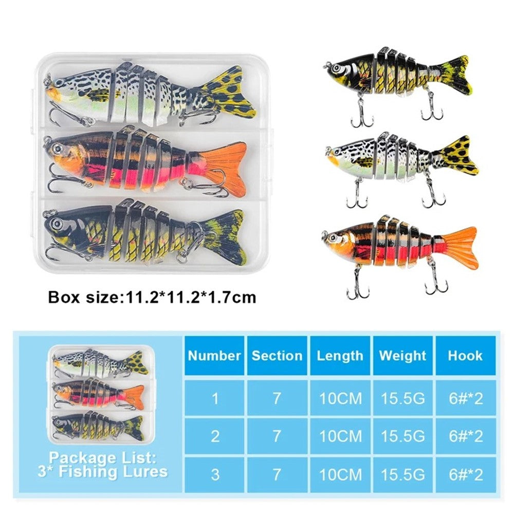 3Pcs 10cm 15g Fishing Lures Set Multi-Jointed Crankbait Hard Bait Artificial Lure with Storage Box