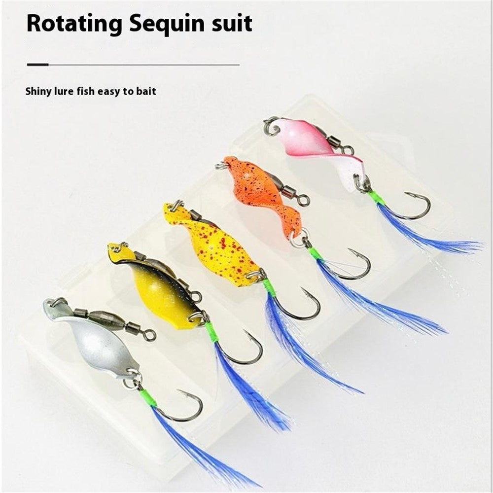 A298 5Pcs Spinning Spoon Lure Set 360 Degree Rotation Metal Fishing Bait with Storage Box
