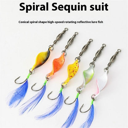 A298 5Pcs Spinning Spoon Lure Set 360 Degree Rotation Metal Fishing Bait with Storage Box