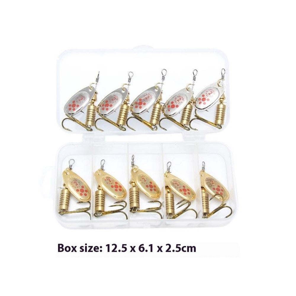 10Pcs Metal Fishing Lures Rotating Spoon Baits with Storage Box for Freshwater Saltwater