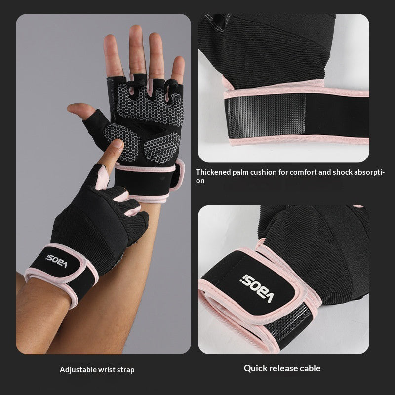 VBOSI 7104V 1 Pair Gym Gloves Anti-Slip Half Finger Compression Workout Gloves with Gel Padding for Fitness Training