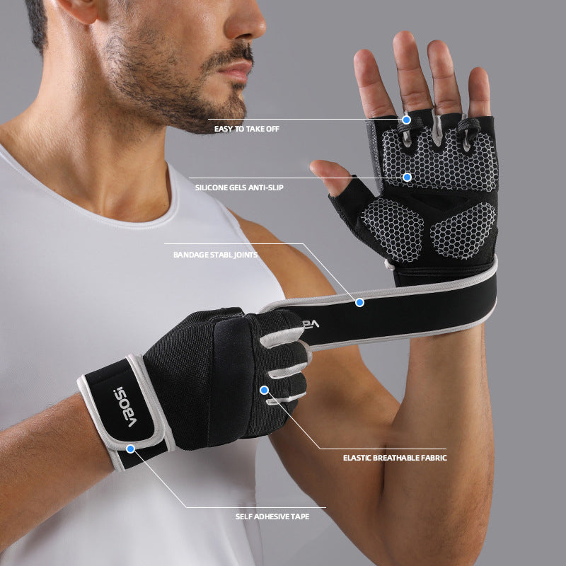 VBOSI 7104V 1 Pair Gym Gloves Anti-Slip Half Finger Compression Workout Gloves with Gel Padding for Fitness Training