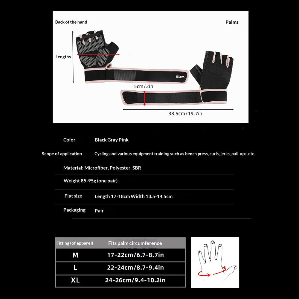 VBOSI 7104V 1 Pair Gym Gloves Anti-Slip Half Finger Compression Workout Gloves with Gel Padding for Fitness Training