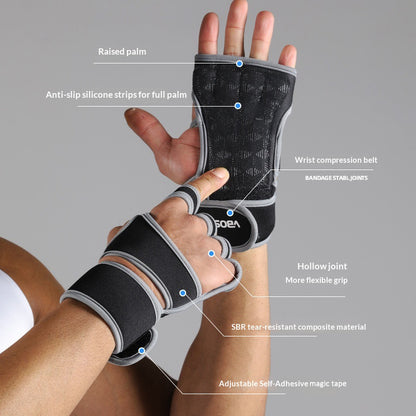 VBOSI 1304V 1 Pair Half Finger Fitness Gloves Weightlifting Training Wrist Support Padded Grips for Gym Workout