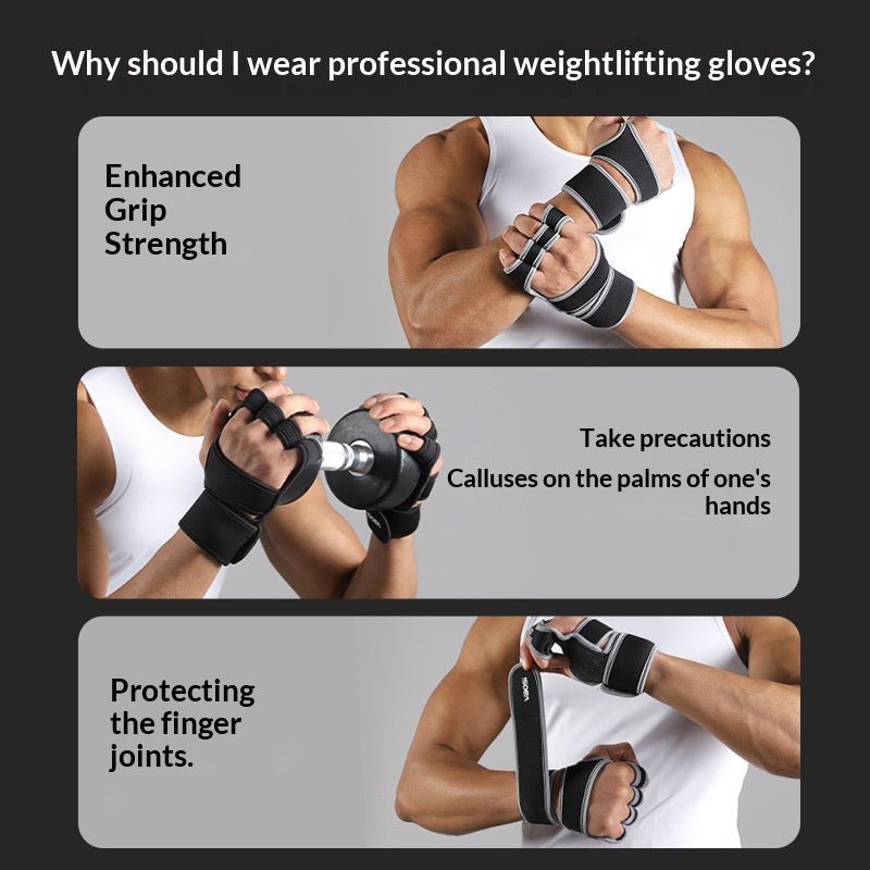 VBOSI 1304V 1 Pair Half Finger Fitness Gloves Weightlifting Training Wrist Support Padded Grips for Gym Workout