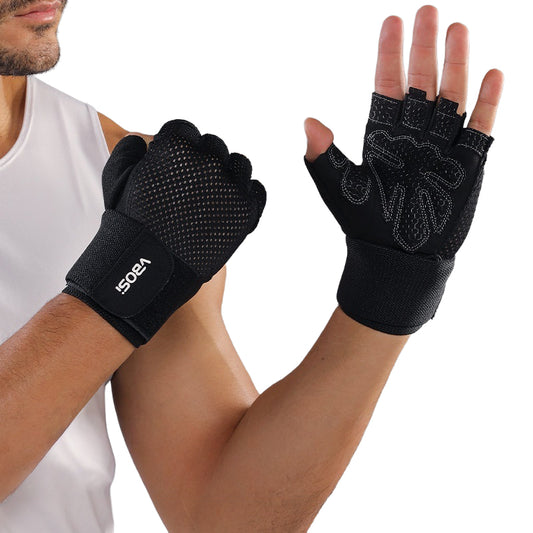VBOSI 5104V Workout Gloves with Compression Wrist Strap Half Finger Gym Gloves for Weightlifting Cycling