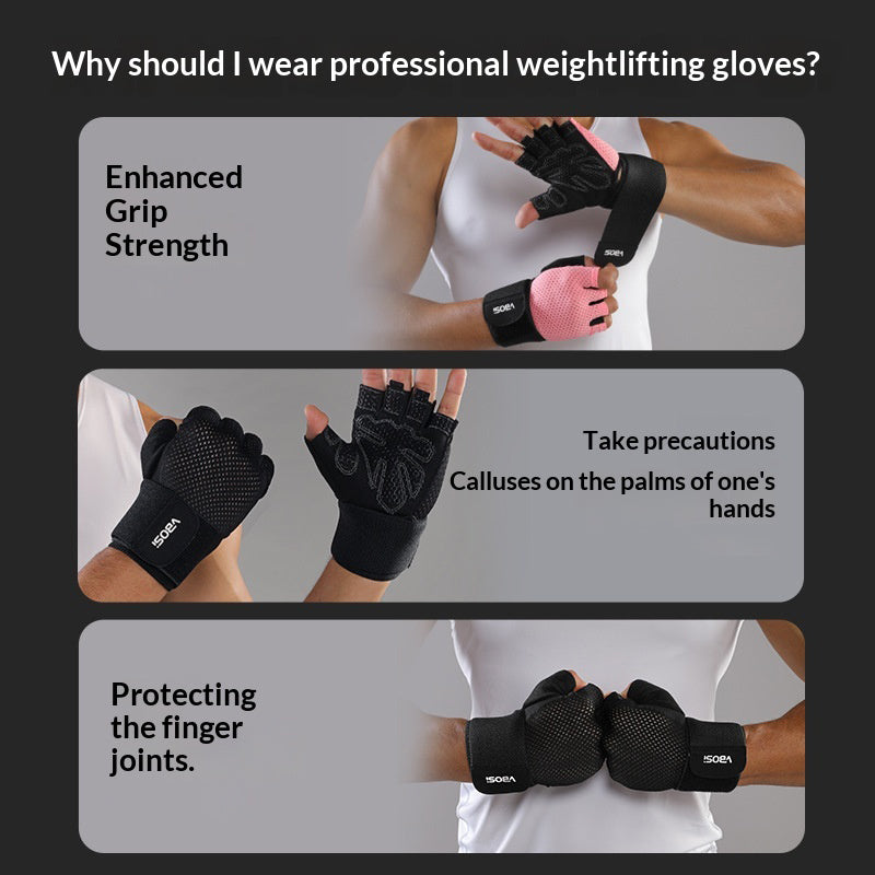 VBOSI 5104V Workout Gloves with Compression Wrist Strap Half Finger Gym Gloves for Weightlifting Cycling