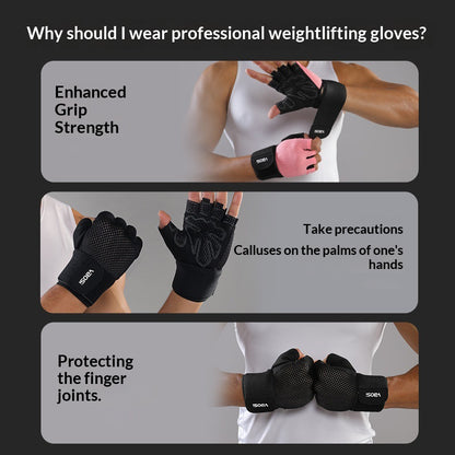 VBOSI 5104V Workout Gloves with Compression Wrist Strap Half Finger Gym Gloves for Weightlifting Cycling