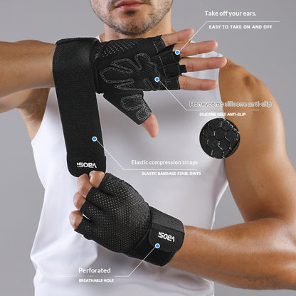 VBOSI 5104V Workout Gloves with Compression Wrist Strap Half Finger Gym Gloves for Weightlifting Cycling