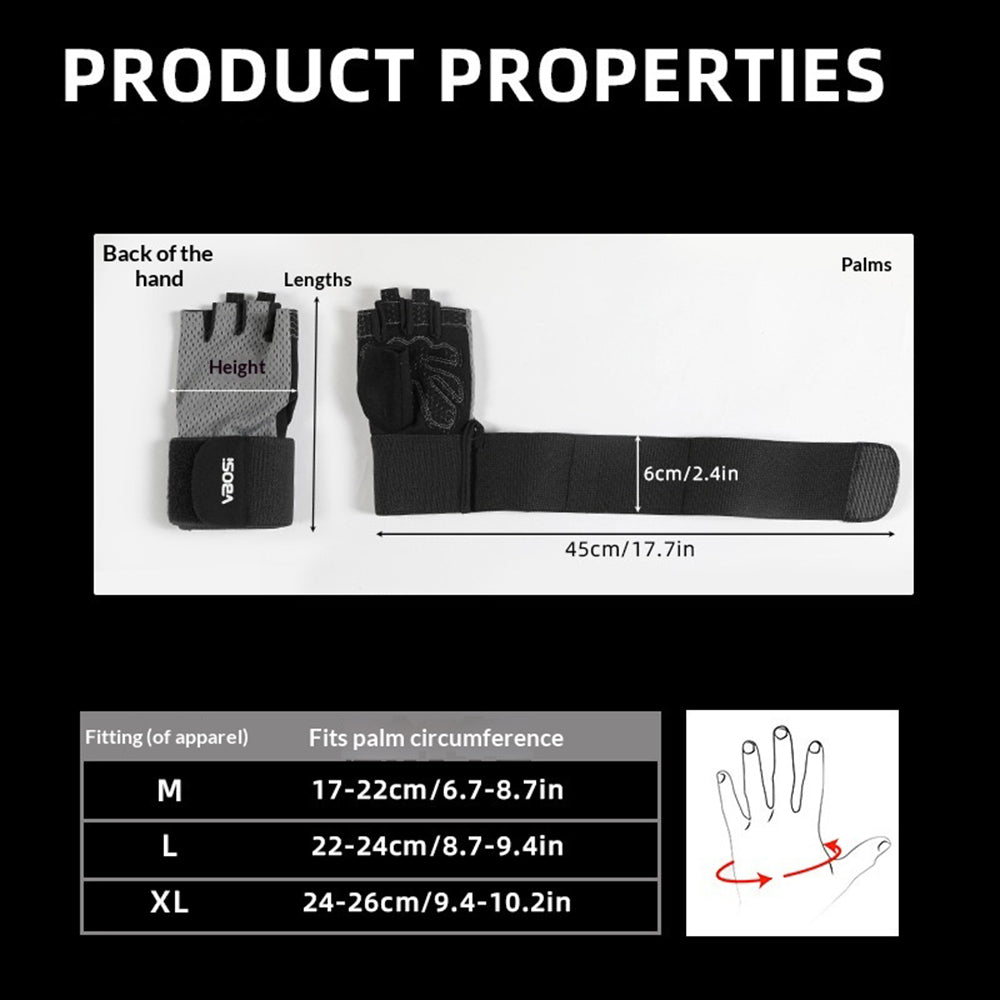 VBOSI 5104V Workout Gloves with Compression Wrist Strap Half Finger Gym Gloves for Weightlifting Cycling