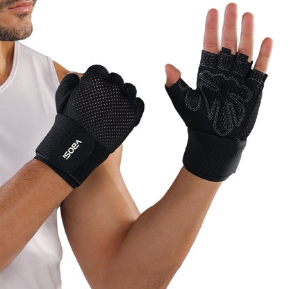 VBOSI 5104V Workout Gloves with Compression Wrist Strap Half Finger Gym Gloves for Weightlifting Cycling