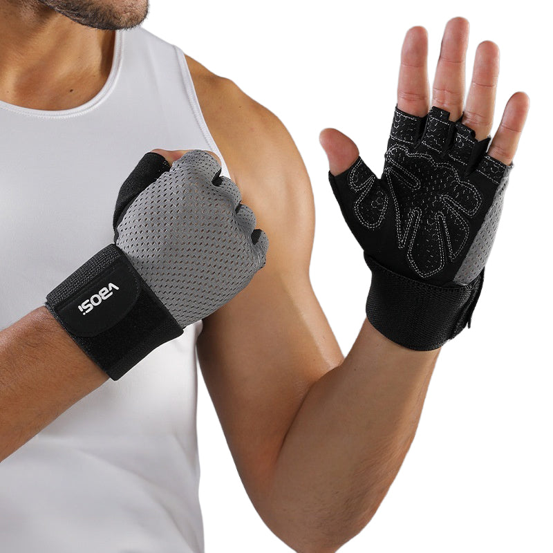 VBOSI 5104V Workout Gloves with Compression Wrist Strap Half Finger Gym Gloves for Weightlifting Cycling