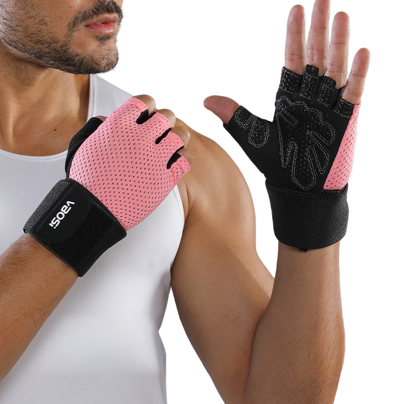 VBOSI 5104V Workout Gloves with Compression Wrist Strap Half Finger Gym Gloves for Weightlifting Cycling