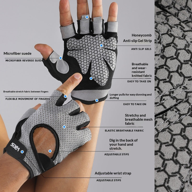 VBOSI 0204V Half Finger Gloves Anti-Slip Shock Absorbing Breathable Mesh Mittens for Climbing Fitness Cycling