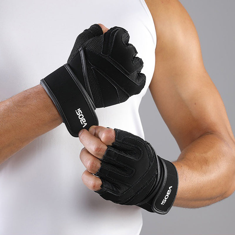 VBOSI 6104V Fitness Gloves Half Finger Workout Training Gloves with  Compression Wrist Strap for Weightlifting Gym