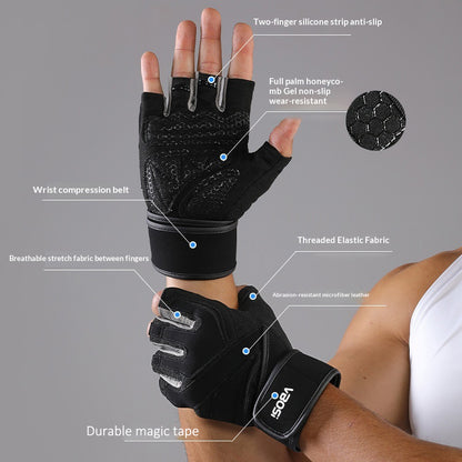 VBOSI 6104V Fitness Gloves Half Finger Workout Training Gloves with  Compression Wrist Strap for Weightlifting Gym