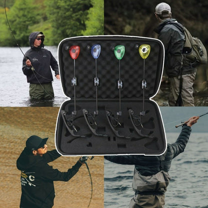 JSFUN 4Pcs / Set Fishing Bite Alarm Swinger Kit Indicator Rod Tip Lights with Storage Bag
