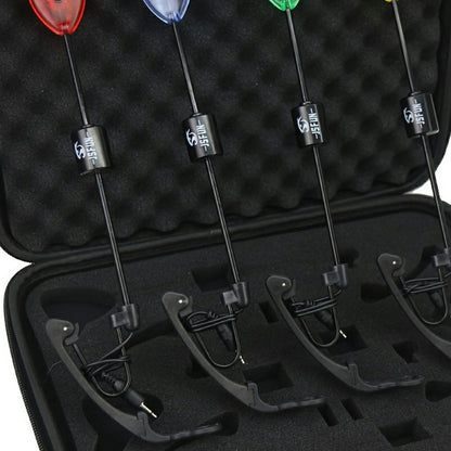 JSFUN 4Pcs / Set Fishing Bite Alarm Swinger Kit Indicator Rod Tip Lights with Storage Bag