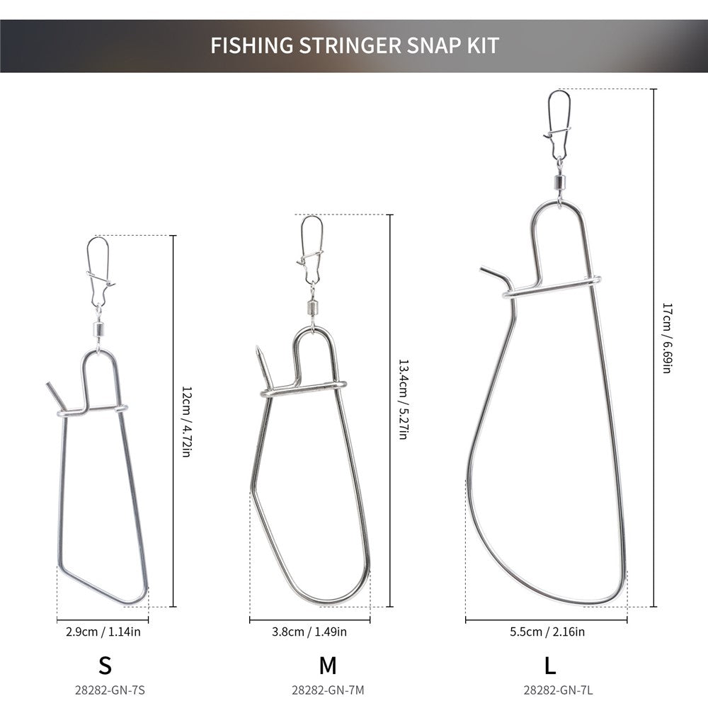 LEO 28282 Stainless Steel  Fish Buckle Lock Fishing Stringer Clip with 7pcs Snaps Fishing Holder Kit