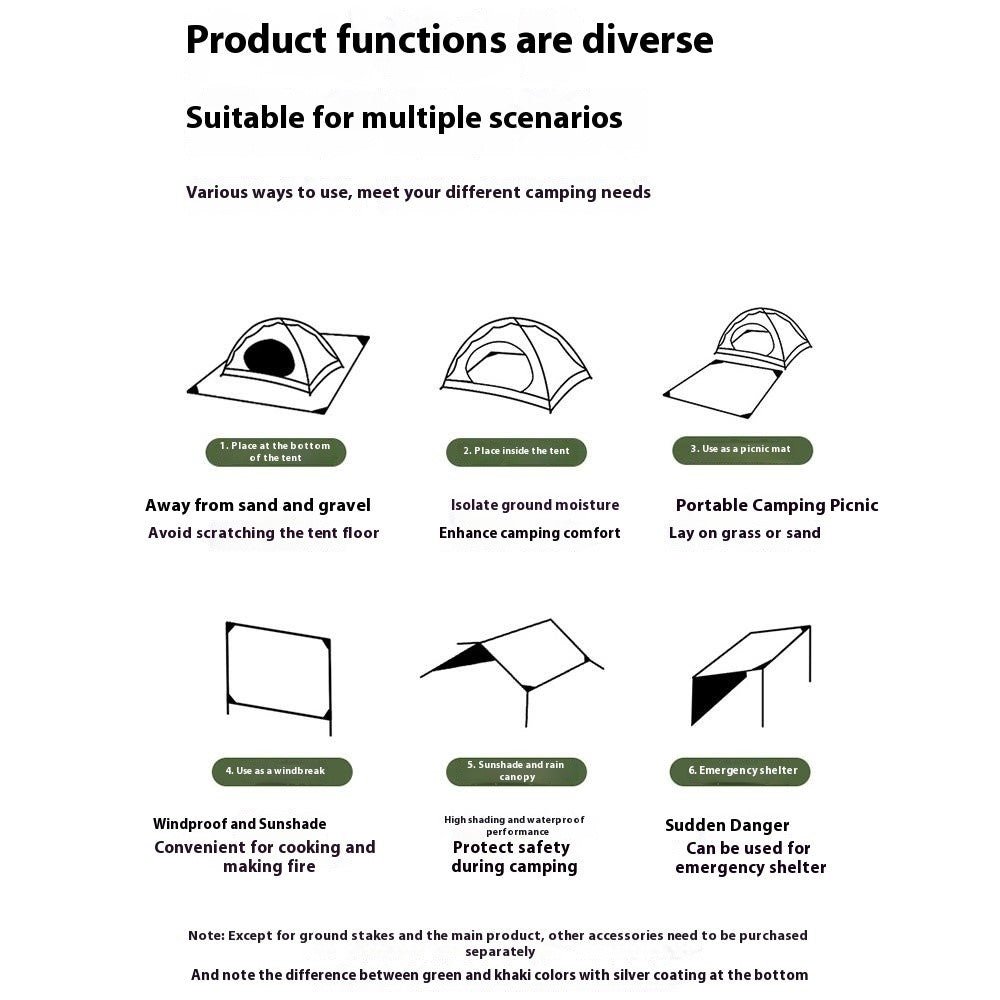 QUNATURE 600073 Portable Outdoor Picnic Blanket 210T Polyester Taffeta Ground Mat with 4 Stakes and Storage Bag