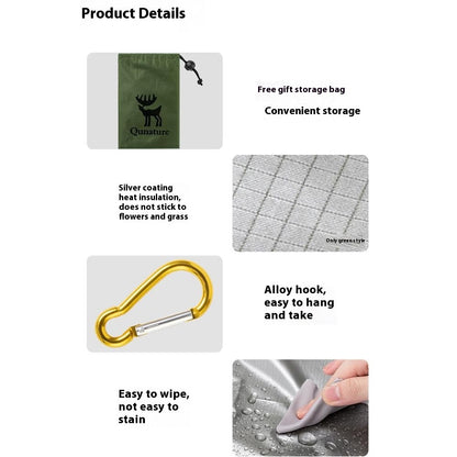 QUNATURE 600073 Portable Outdoor Picnic Blanket 210T Polyester Taffeta Ground Mat with 4 Stakes and Storage Bag