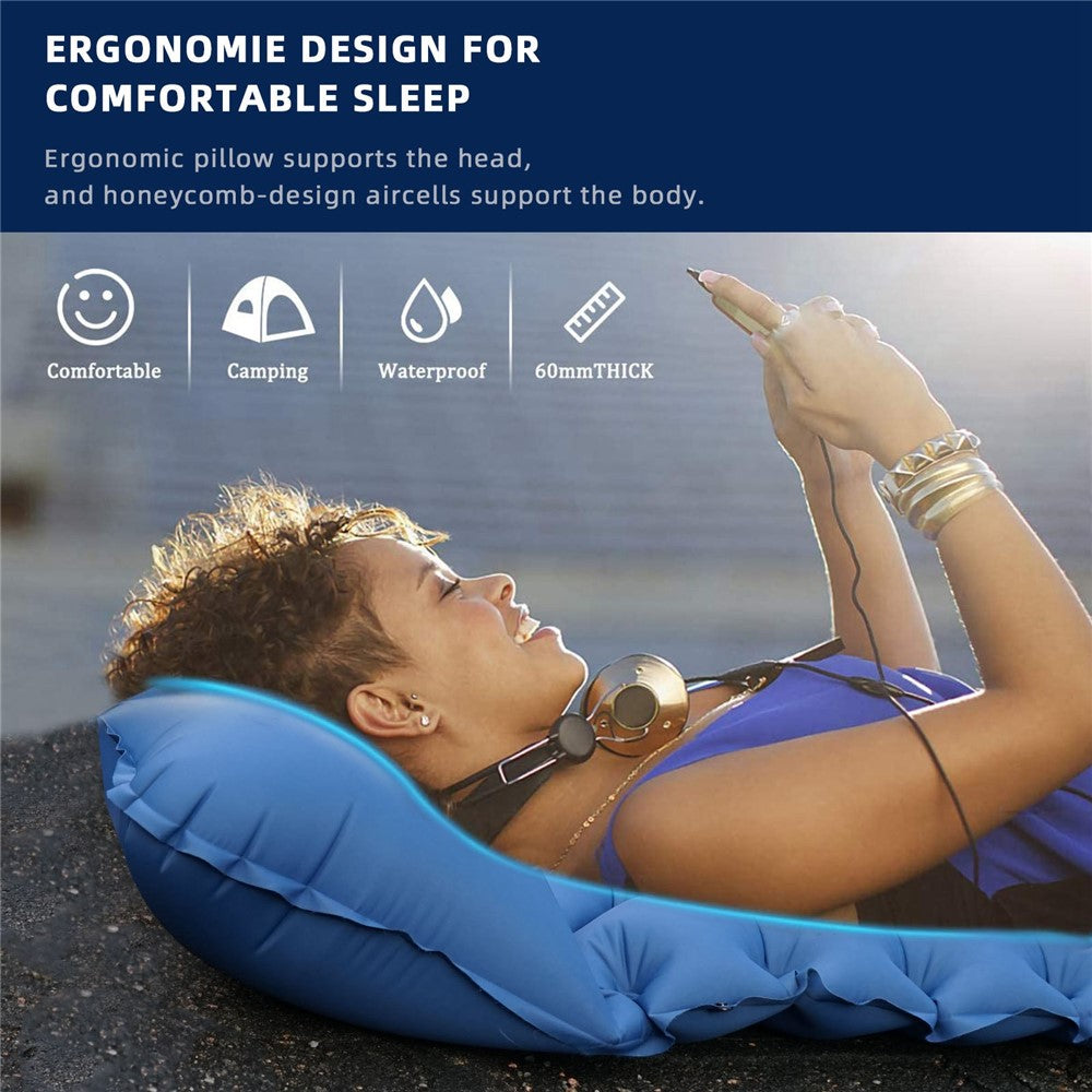 Wave Shape Design Outdoor Camping Mat Foot Stepping Inflation Portable Waterproof Air Mattress with Pillow